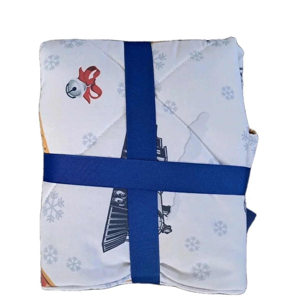 Pottery Barn Kids Polar Express Comforter & Sham Twin Holiday Train Bedding Set